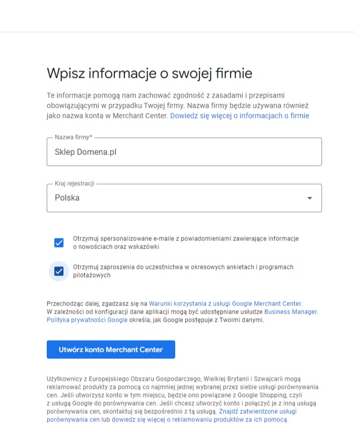 wpisz informacje o swojej firmie