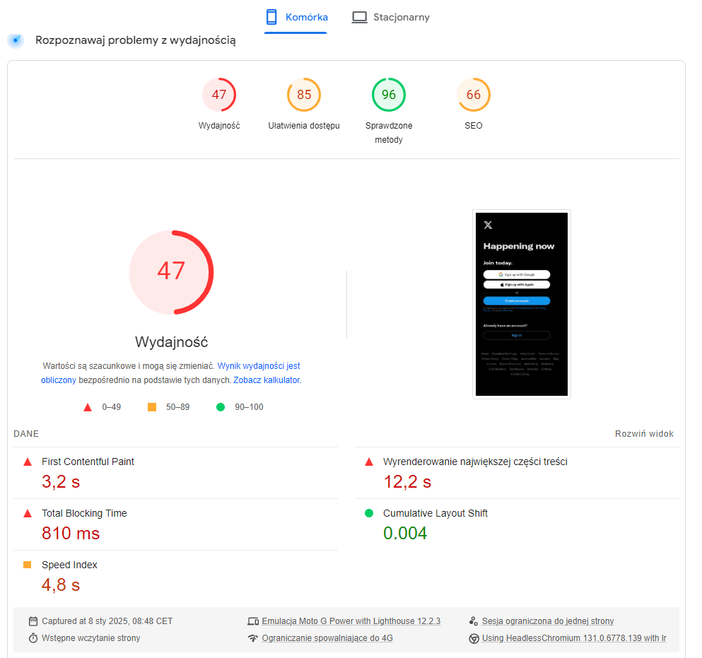 PageSpeed Insights - screen z narzędzia