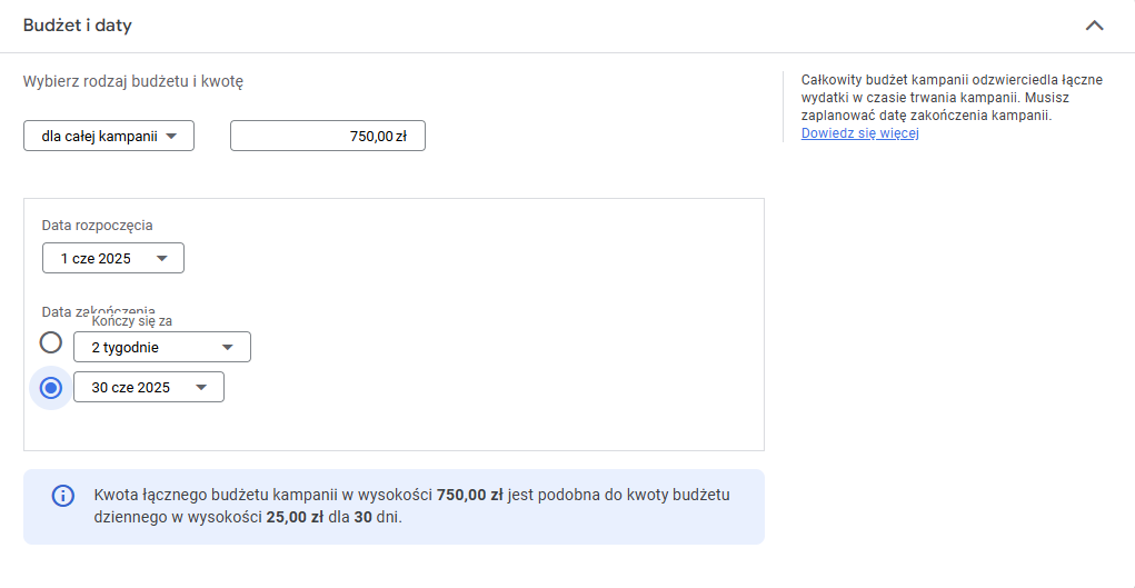 miesięczny budżet reklamowy google ads