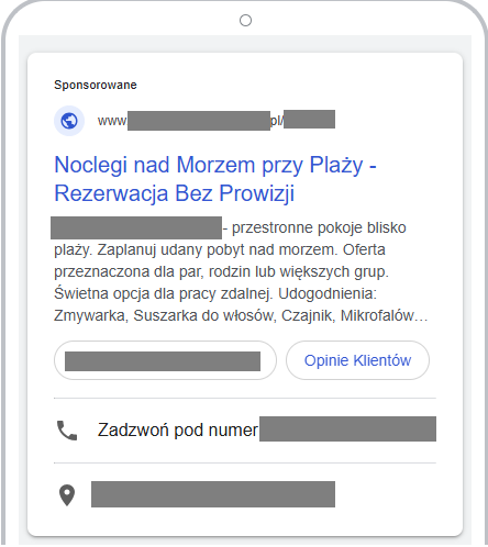 przykład reklamy tekstowej kampanii w sieci wyszukiwania