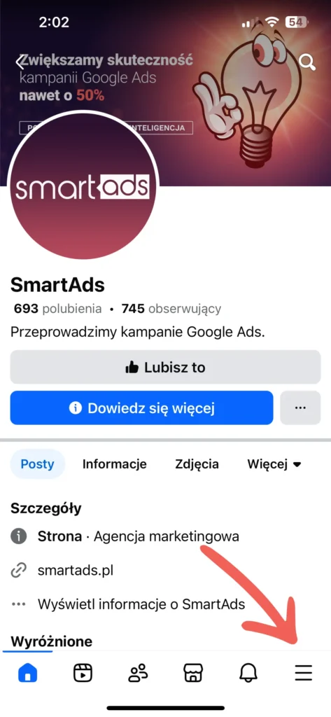 wejście do sekcji wydarzenie na facebooku na telefonie