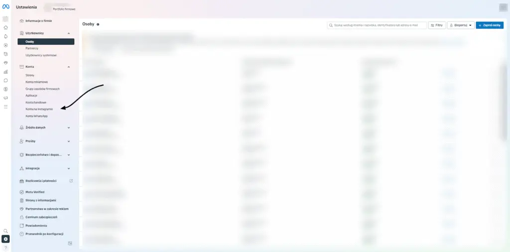 łączenie profilu Instagrama z meta business site na desktop