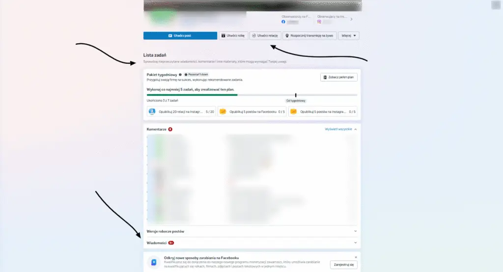 strona główna meta business site bez panelu bocznego