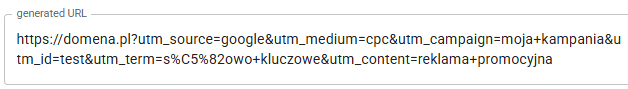 Przykładowy wygląd URL z parametrem UTM