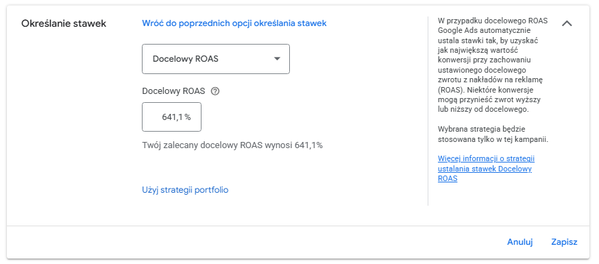 określanie docelowego ROAS